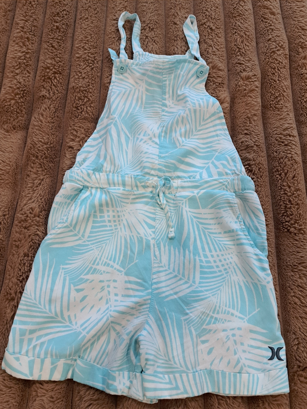 Hurley Girls Light Blue White Palm Print Tropical Romper Sleeveless Medium 10-12